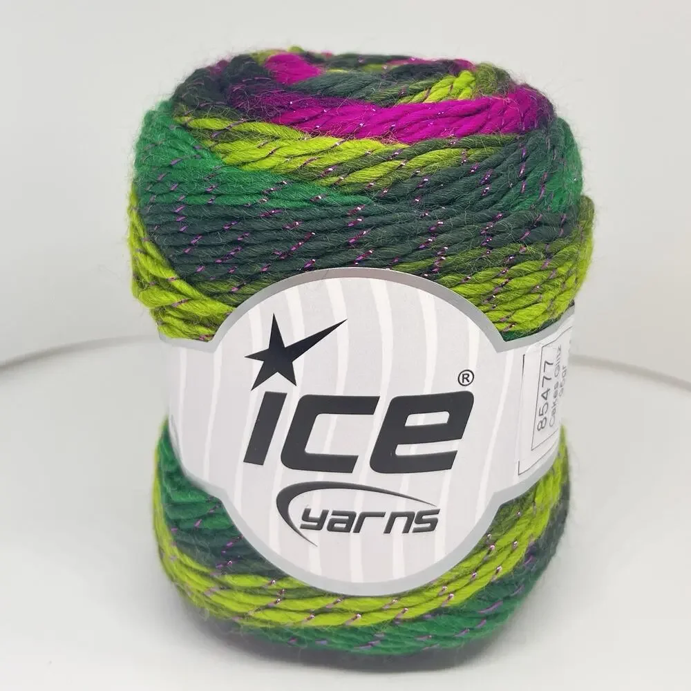 ICE Yarns Cakes Glitz Yarn, Greens Purple Fuchsia